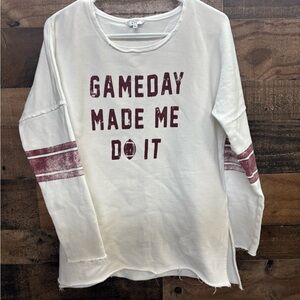 Crown & Ivy White Sweatshirt with Red Accents Frayed edges